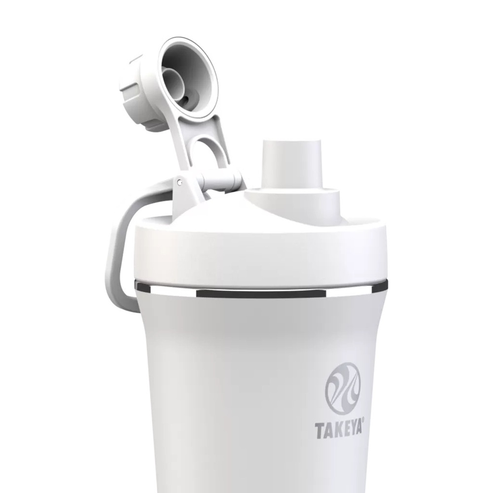 Takeya White Sport Protein Shaker and Spout Bottle w/ Handle 12oz